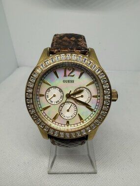 Guess Waterpro U13535L2 Women's Gold-Tone Crystal Bezel Snake-Print Watch